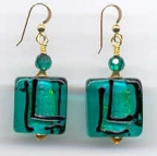 Lagoon Green Squares, Black Lines & Gold Foil Earrings
